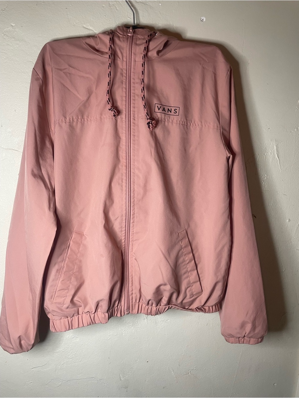 VANS Womens Windbreaker Jacket XS Pink Full Zip Hooded Pockets